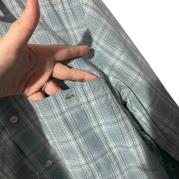 LACOSTE Blue & White Plaid Lightweight 100% Cotton Long Sleeve Button Down Top - Picture 2 of 5